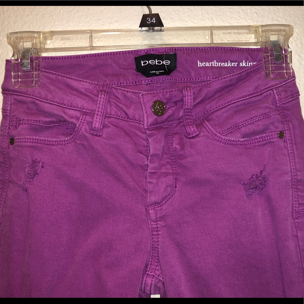 Bebe Heartbreaker Skinny Violet Denim Pants - Picture 4 of 6